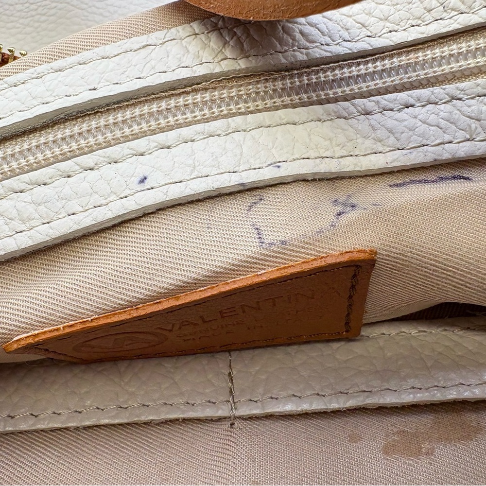 Valentina Italian Leather Hobo Bag Cream & Tan Shoulder Purse - Picture 9 of 13